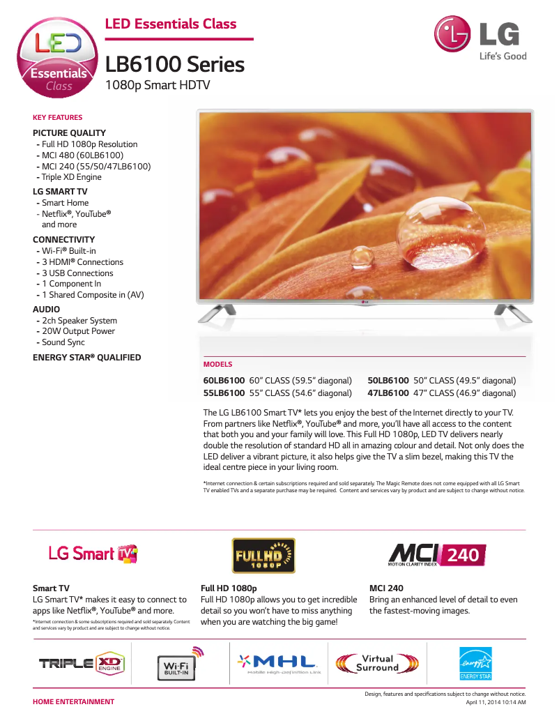 Página 1 del manual Ficha técnica LG 60LB6100