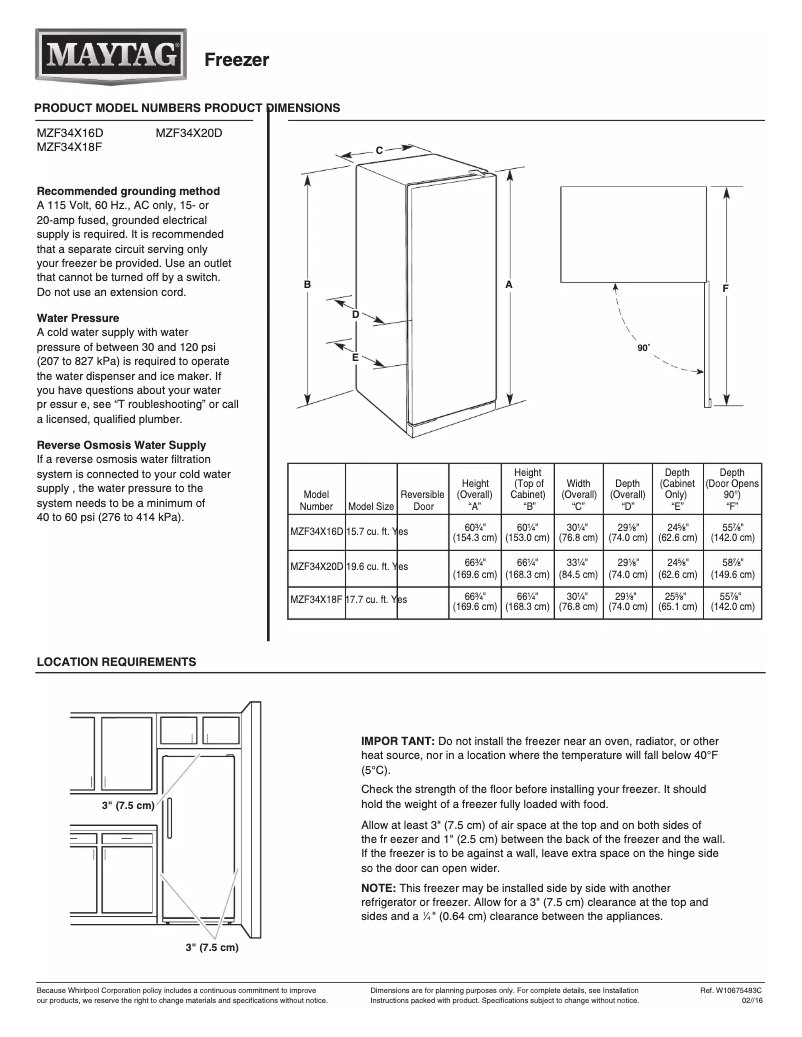 Page n°1 - Fiche technique Maytag MZF34X20D