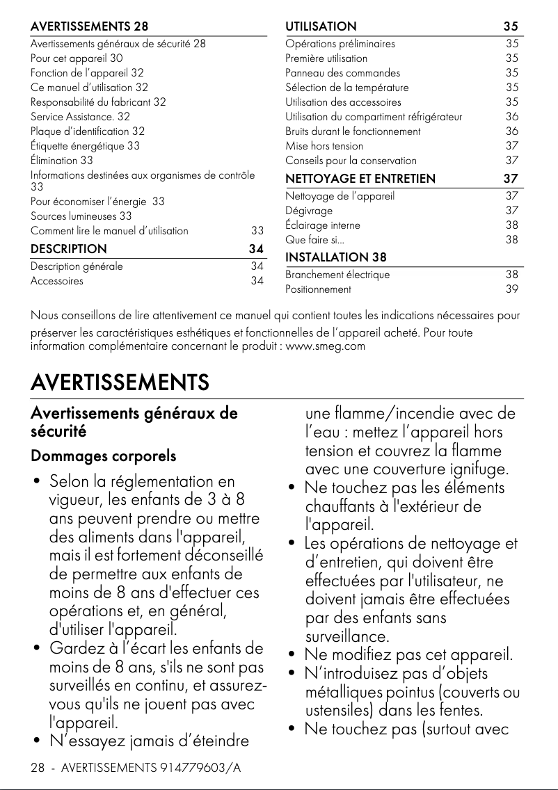 Page 1 de la notice Manuel utilisateur Smeg FAB10HRRD6
