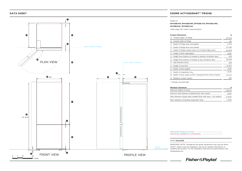 Página 1 del manual Ficha técnica Fisher & Paykel RF135BLPX6 N