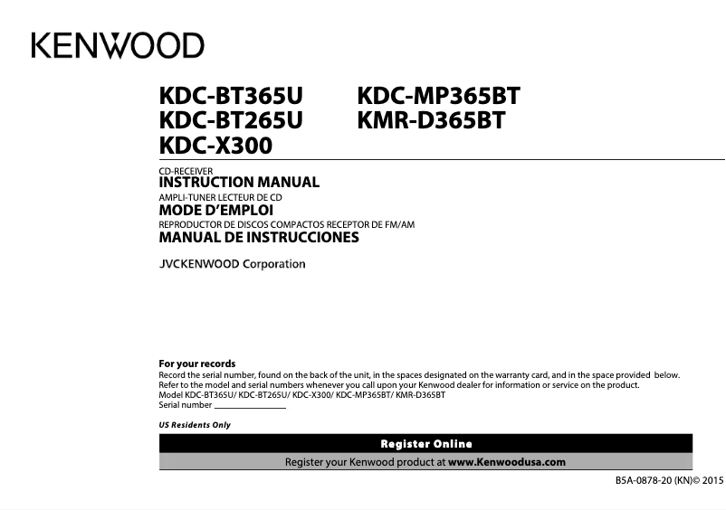 Page n°1 - Manuel utilisateur Kenwood KDC-BT365U