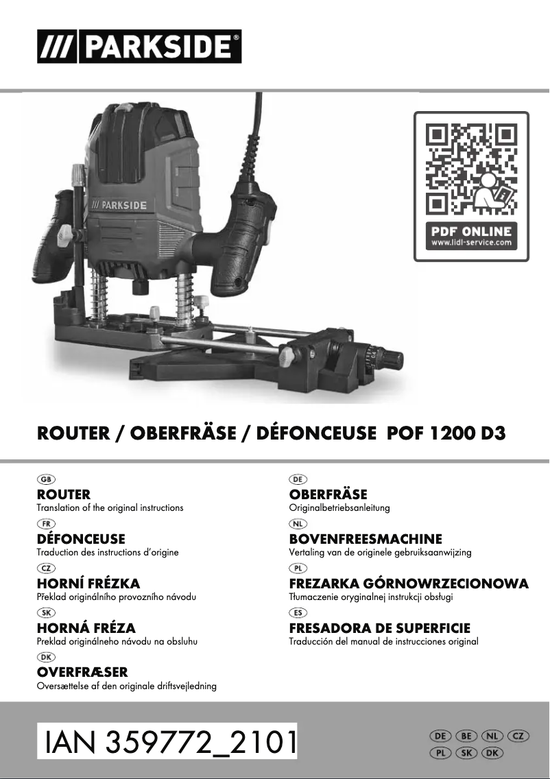 Page n°1 - Manuel utilisateur Parkside POF 1200 D3