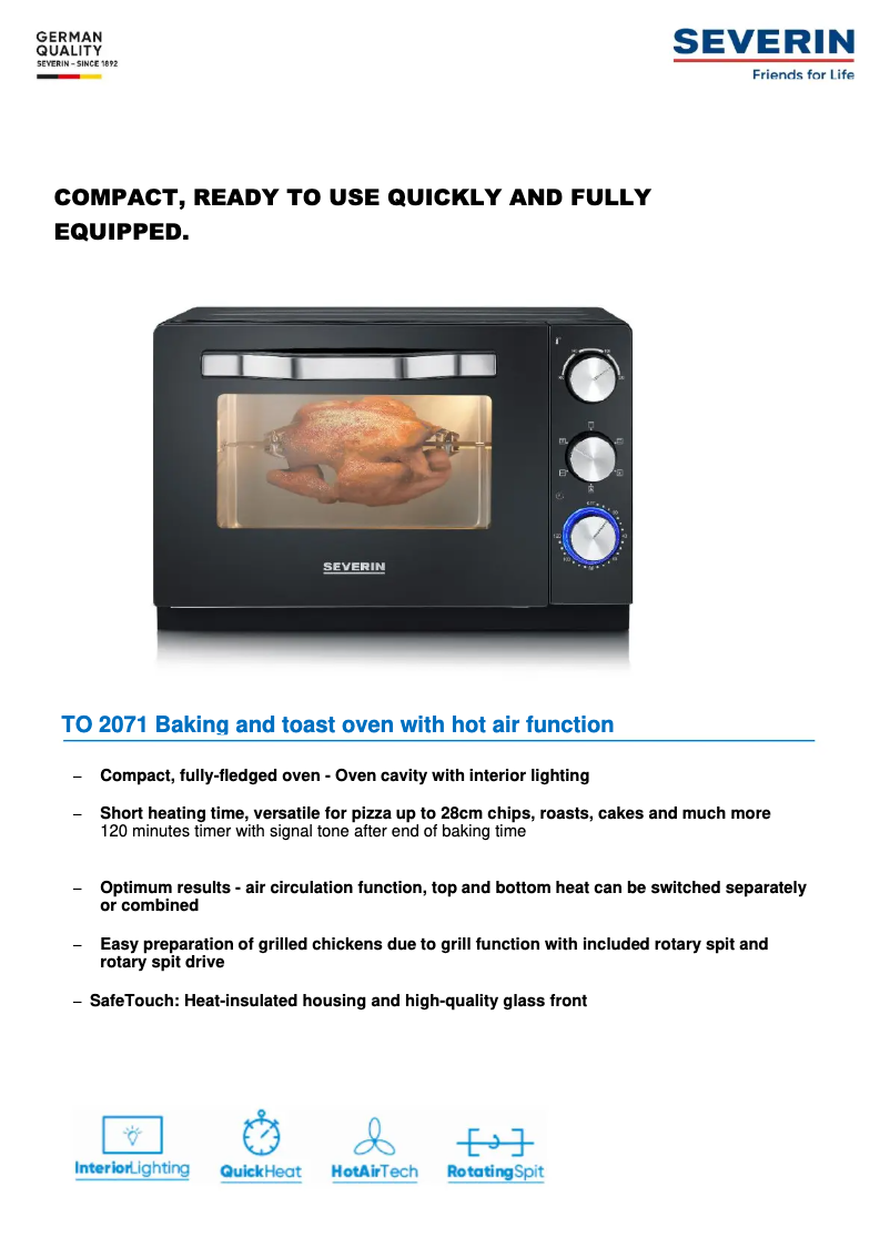Page 1 de la notice Fiche technique Severin TO 2071