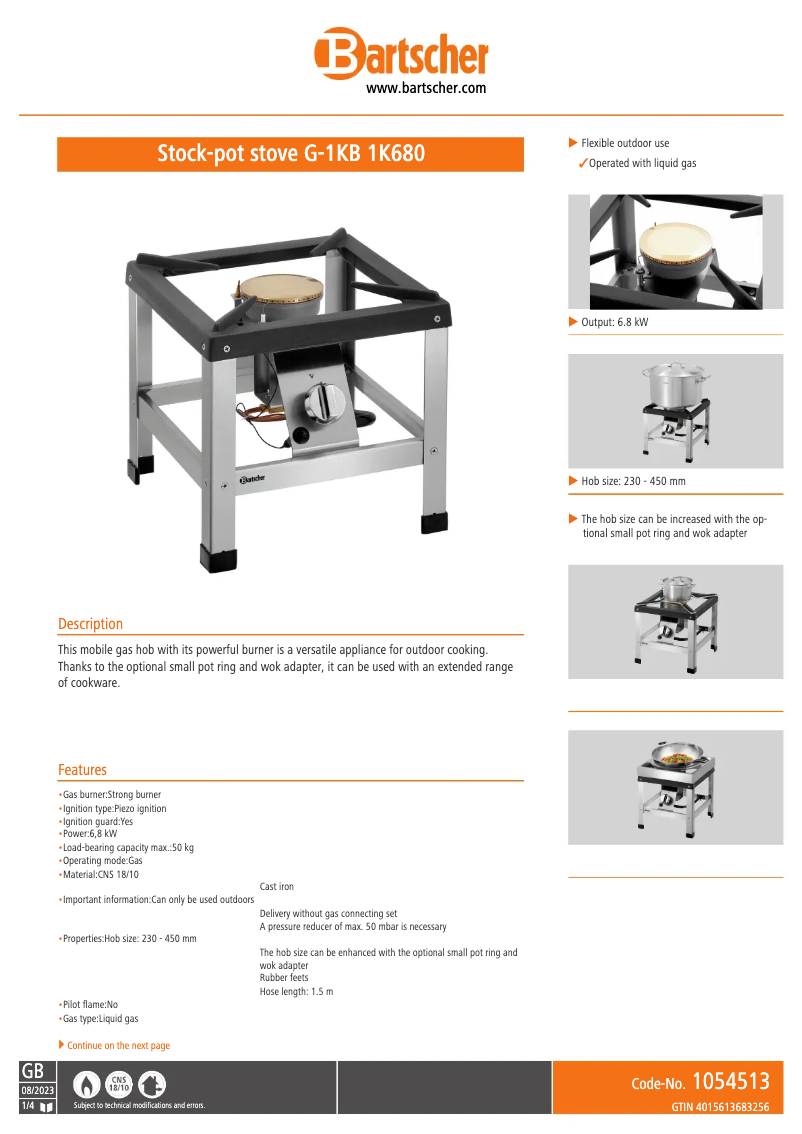Page n°1 - Fiche technique Bartscher G-1KB 1K680