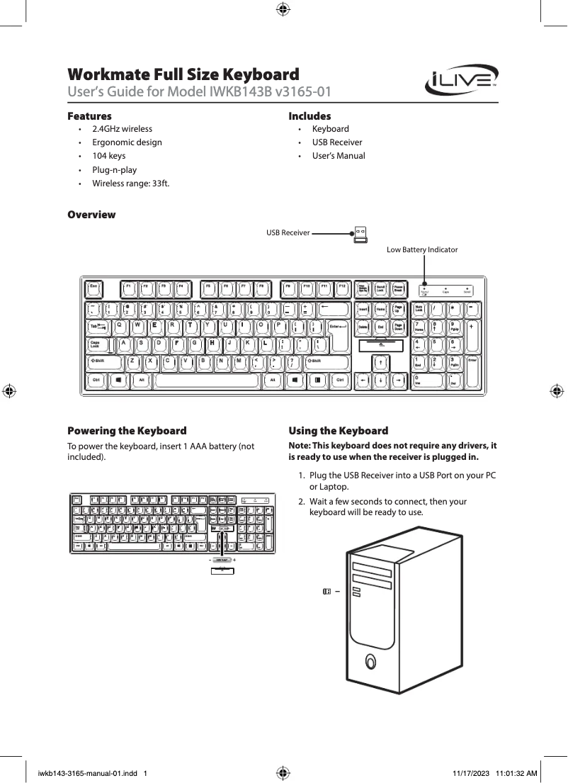 Image de la première page du manuel de l'appareil IWKB143B