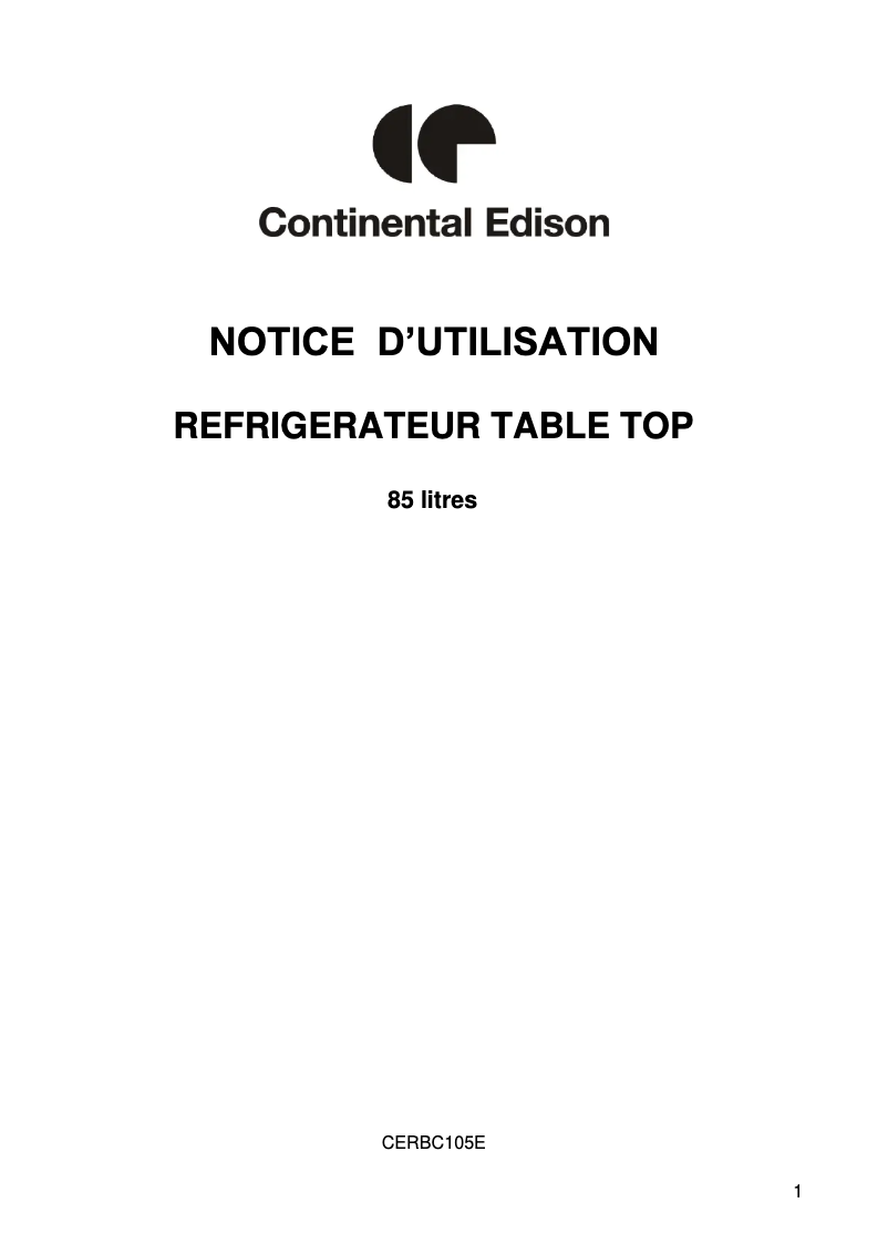 Page 1 de la notice Manuel utilisateur Continental Edison CERBC105E