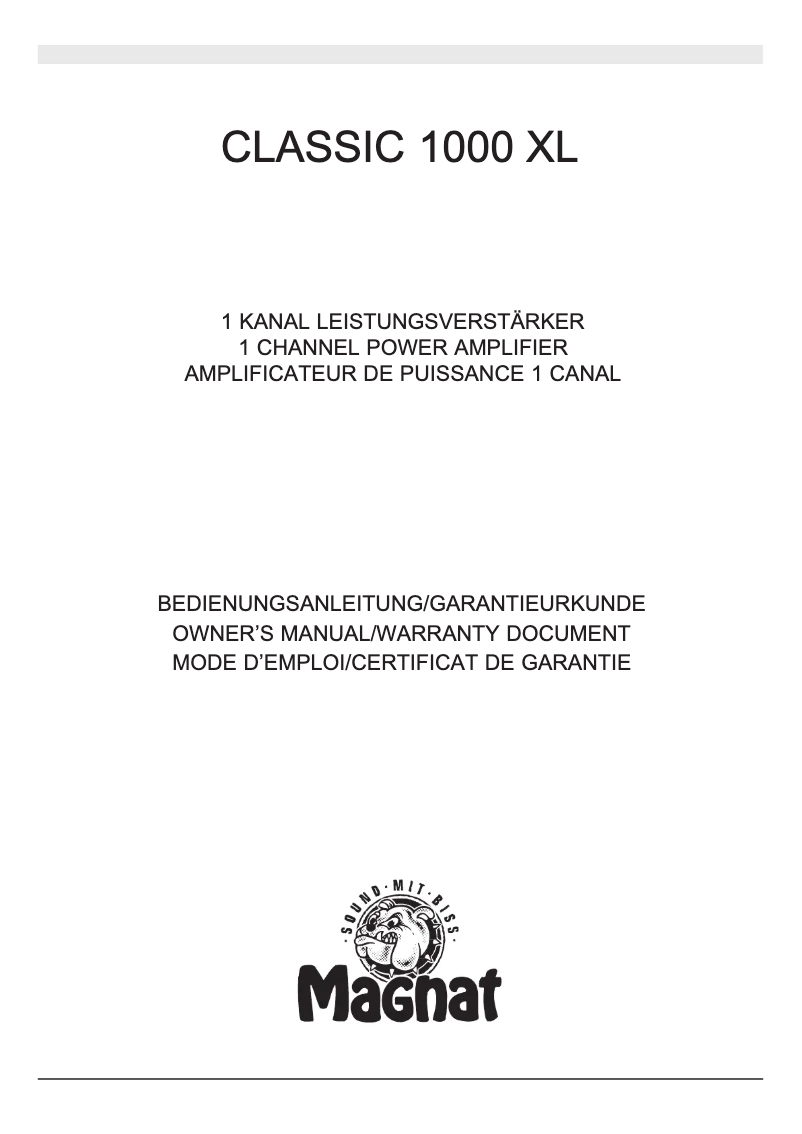 Page 1 de la notice Manuel utilisateur Magnat Classic 1000 XL