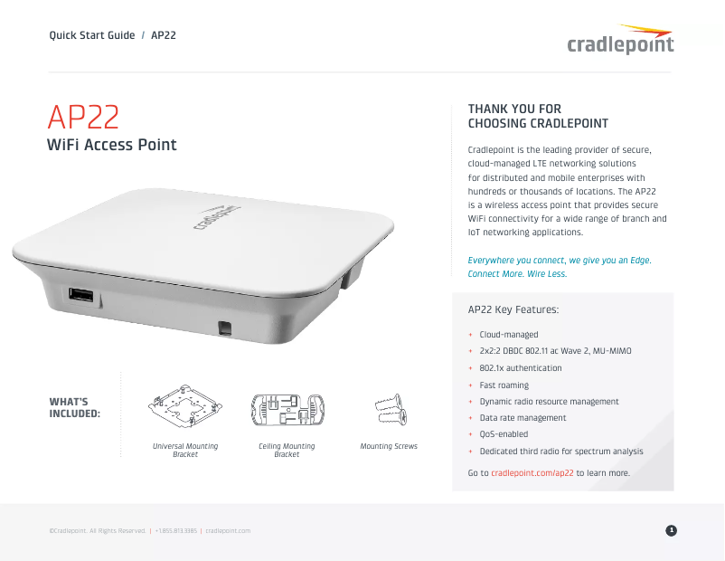 Page 1 de la notice Manuel utilisateur Cradlepoint AP22