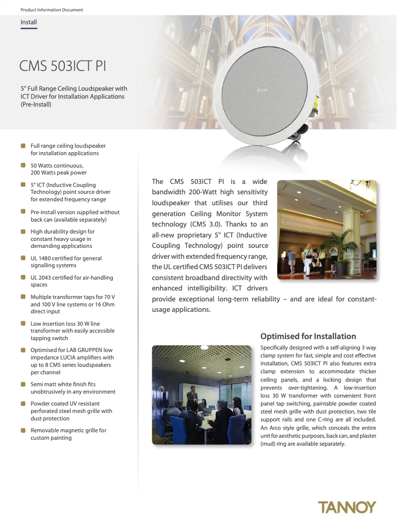 Page n°1 - Fiche technique Tannoy CMS 503ICT PI