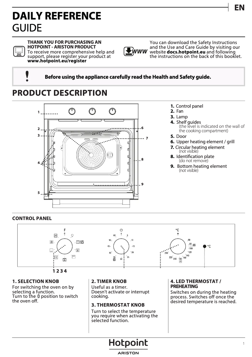 Page n°1 - Manuel d'utilisation et d'entretien Hotpoint FA4 834 H IX HA