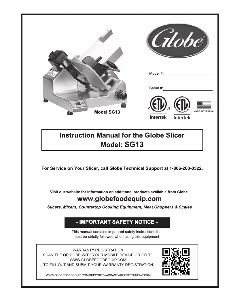 Page 1 de la notice Manuel utilisateur Globe SG13