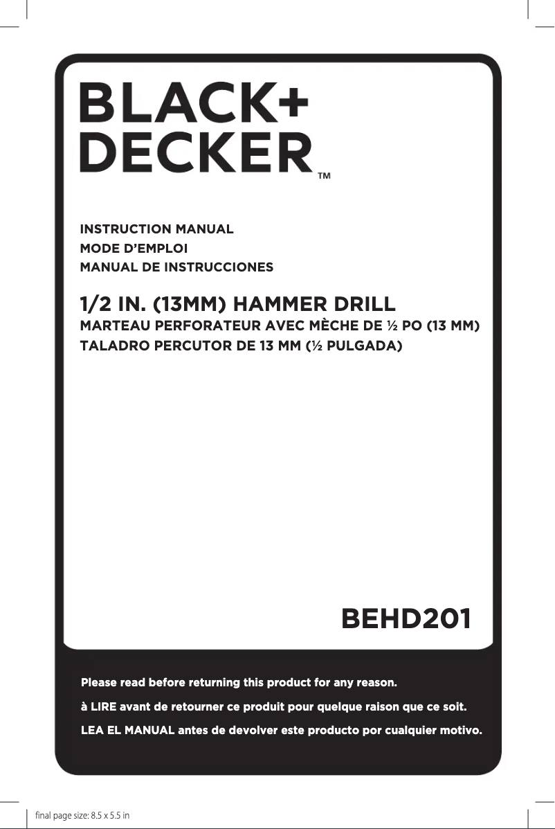 Page n°1 - Manuel utilisateur Black & Decker BEHD201