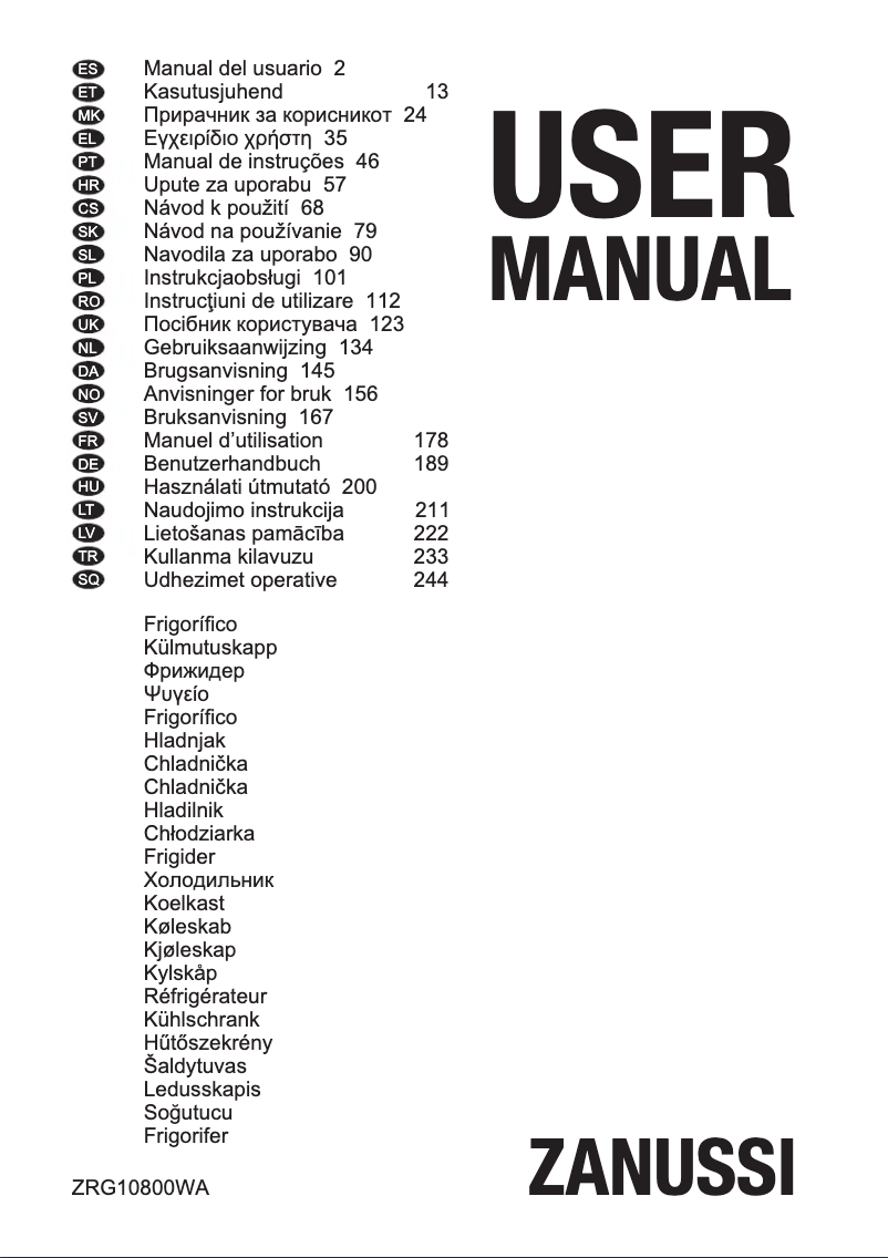 Image de la première page du manuel de l'appareil ZRG10800WA