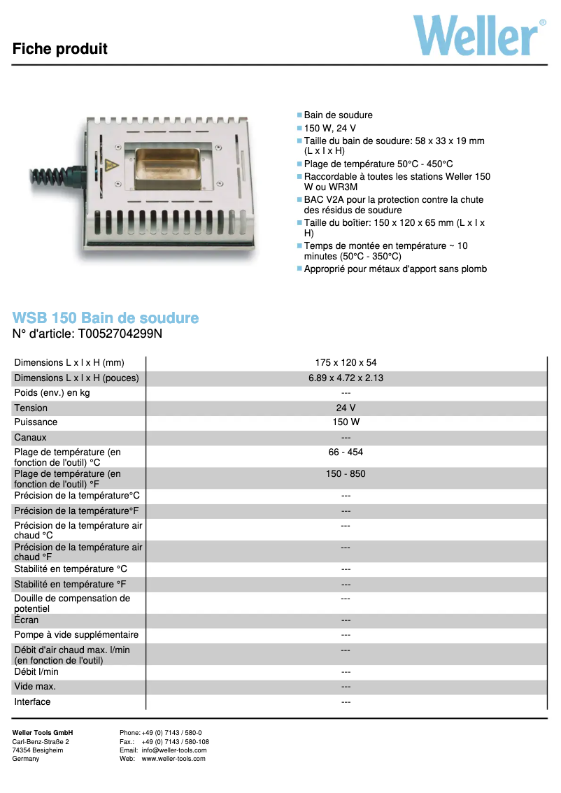Page n°1 - Fiche technique Weller WSB 150