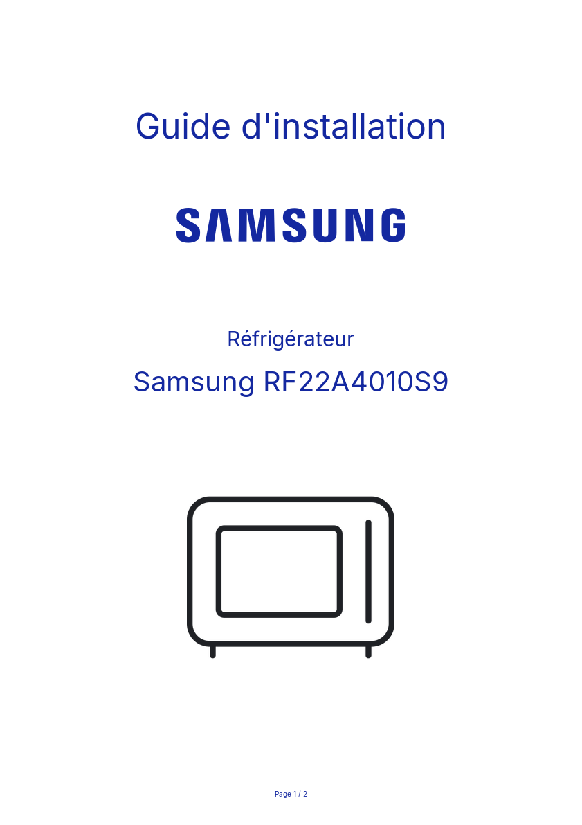 Page n°1 - Guide d'installation Samsung RF22A4010S9
