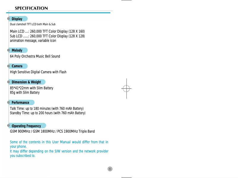 Page n°1 - Manuel utilisateur Pantech G800