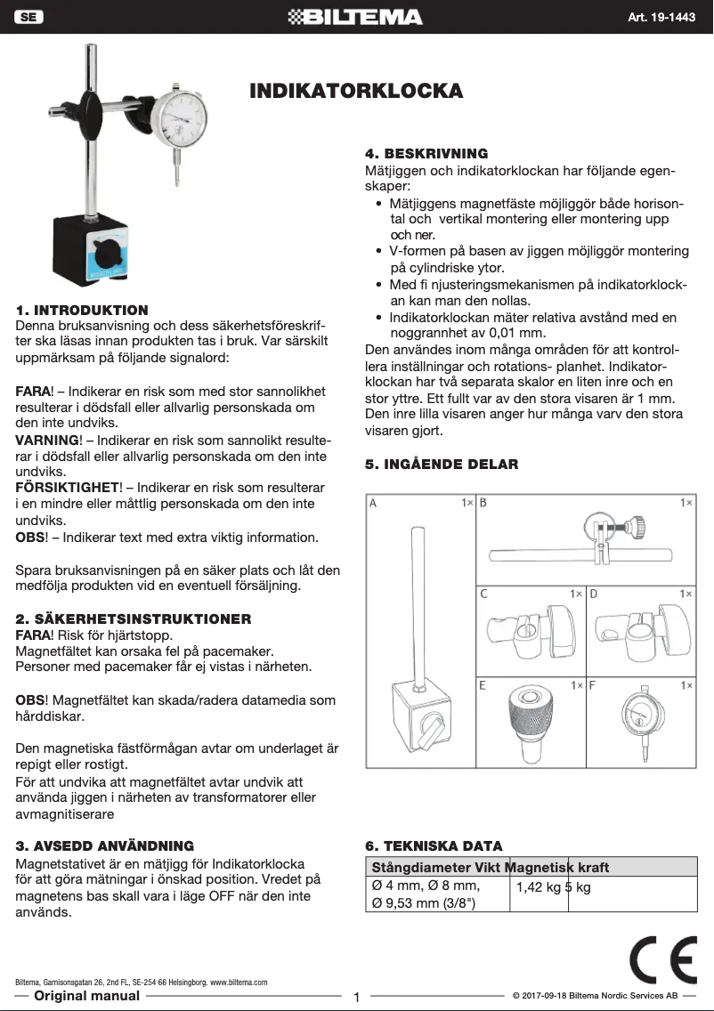 Page 1 de la notice Manuel utilisateur Biltema 19-1443