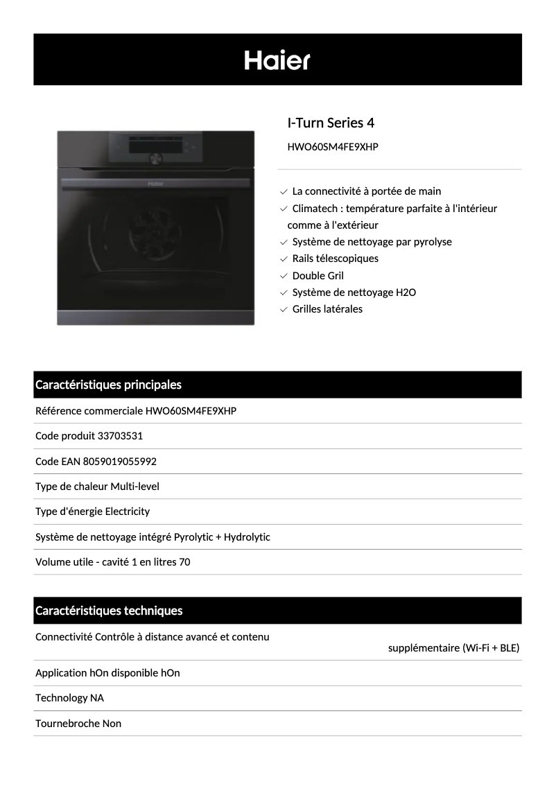 Page n°1 - Fiche technique Haier HWO60SM4FE9XHP