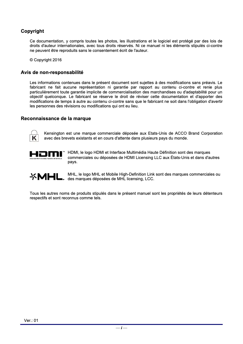 Page 1 de la notice Manuel utilisateur Vivitek H5098