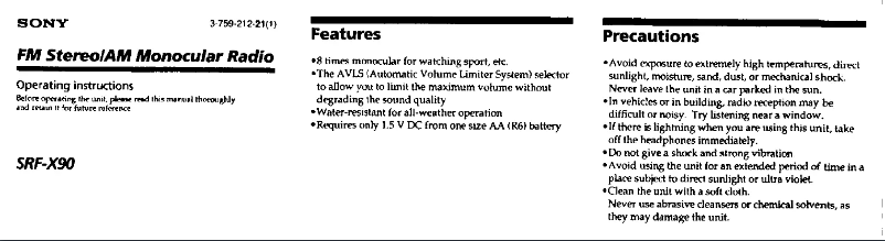 Imagen de la primera página del manual del dispositivo SRF-X90