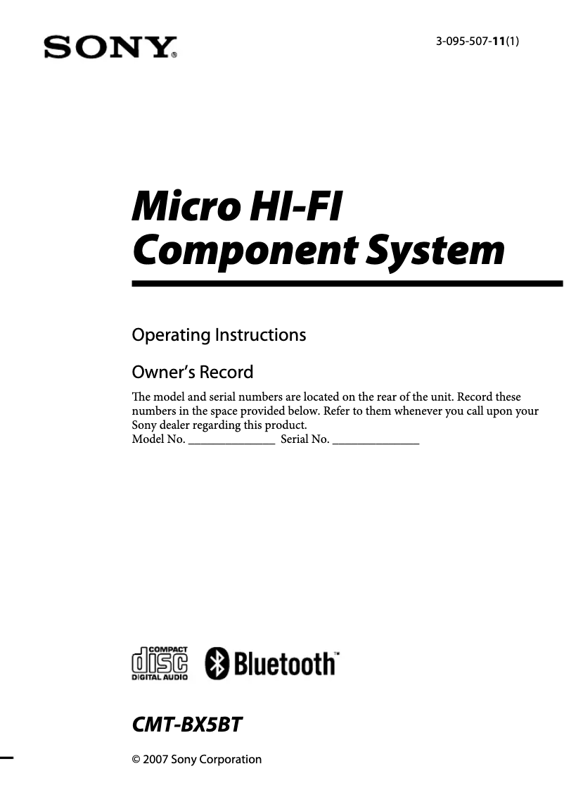 Image de la première page du manuel de l'appareil CMT-BX5BT