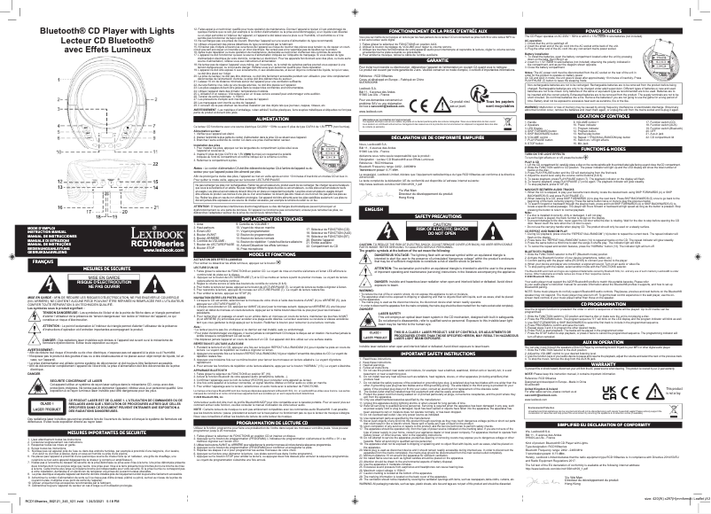 Page n°1 - Manuel utilisateur Lexibook CD-K7