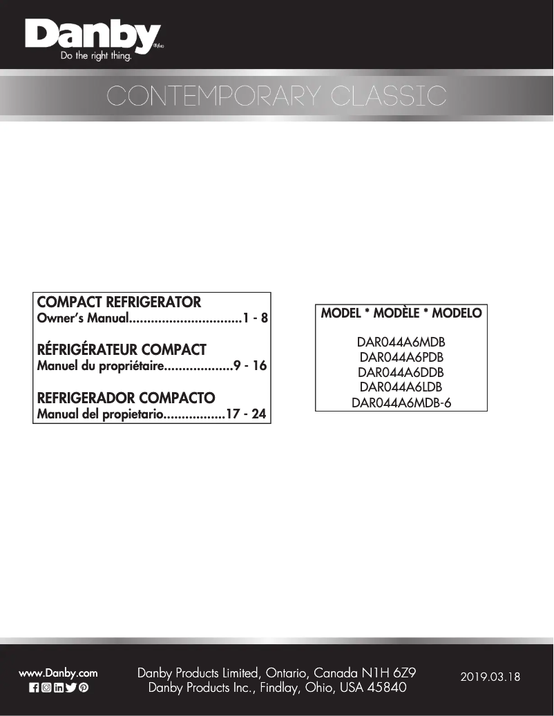 Page n°1 - Manuel utilisateur Danby DAR044A6LDB