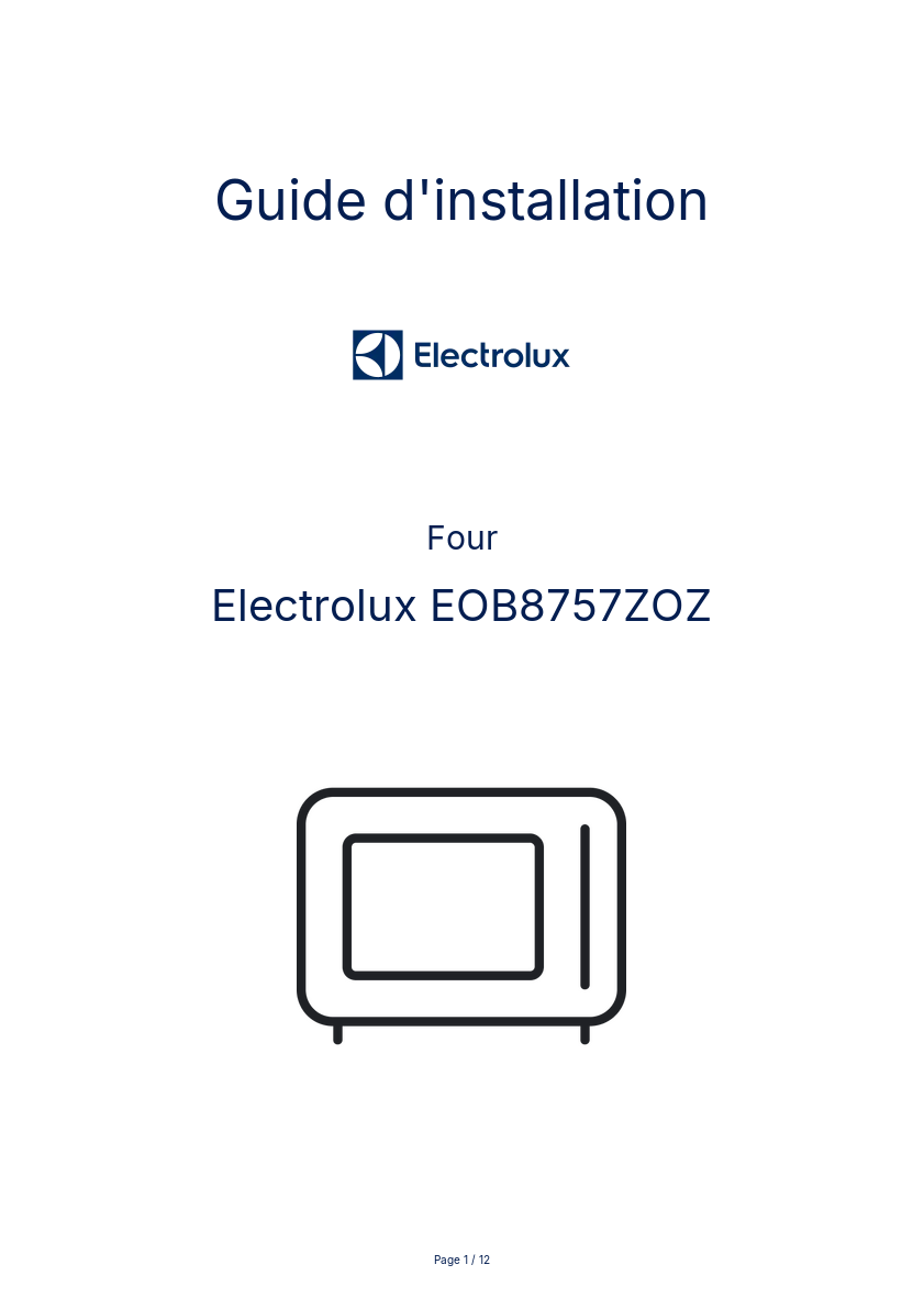 Page n°1 - Guide d'installation Electrolux EOB8757ZOZ