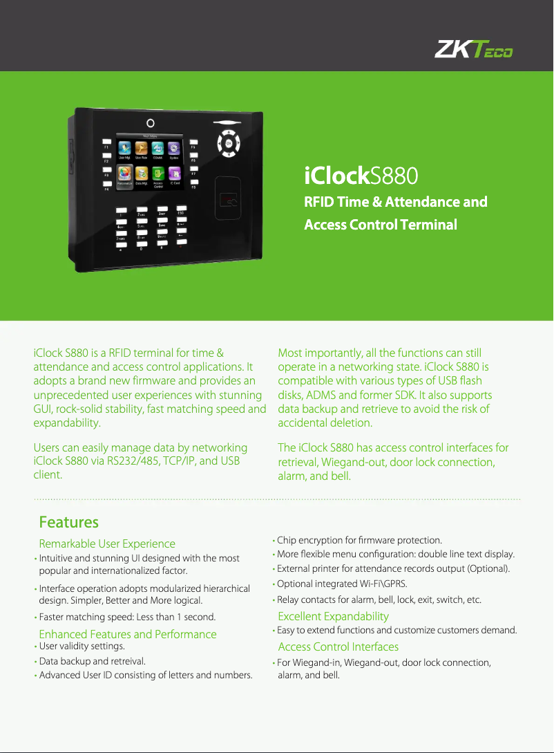 Image de la première page du manuel de l'appareil iClock S880