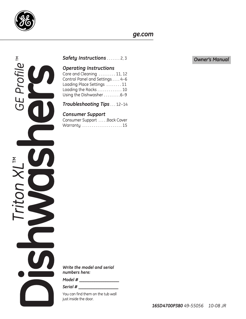 Page 1 de la notice Manuel d'utilisation et d'entretien GE GSD6900NWW