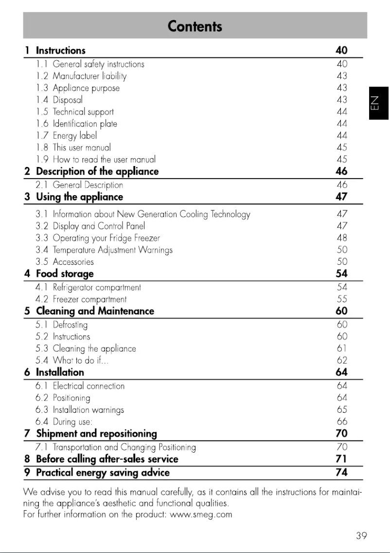Page 1 de la notice Manuel utilisateur Smeg FA8005RPO5