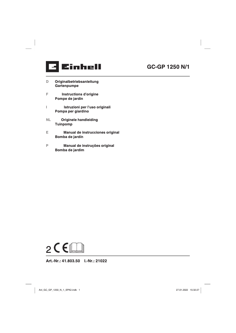 Page n°1 - Manuel utilisateur Einhell GC-GP 1250 N/1