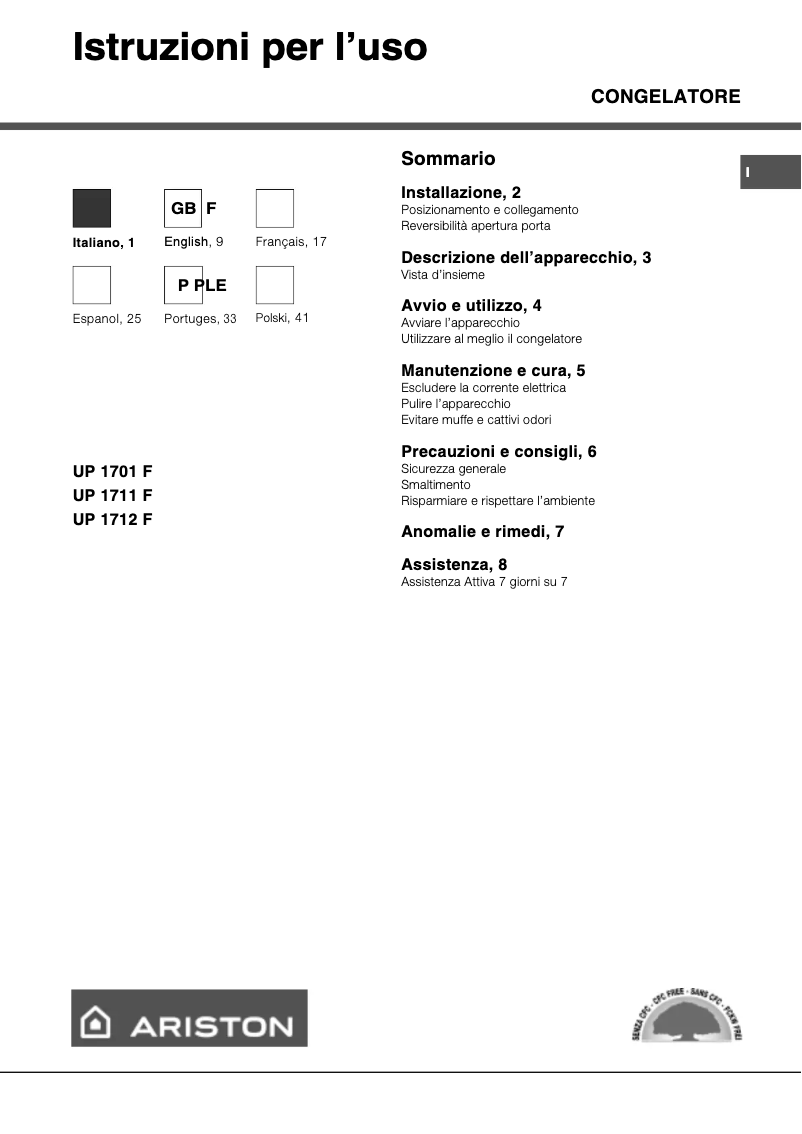 Page 1 de la notice Manuel utilisateur Ariston Thermo UP1711F