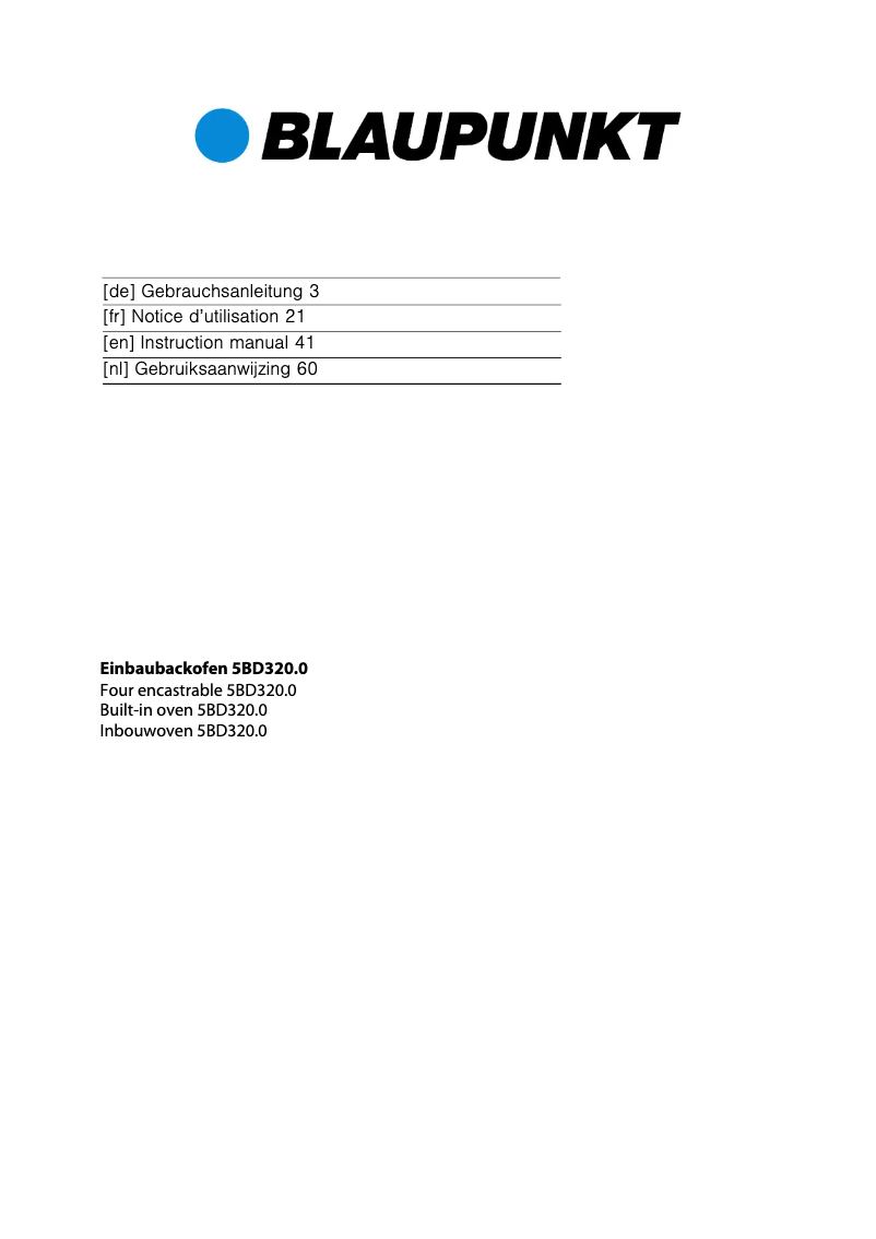 Page 1 de la notice Manuel utilisateur Blaupunkt 5BD32050