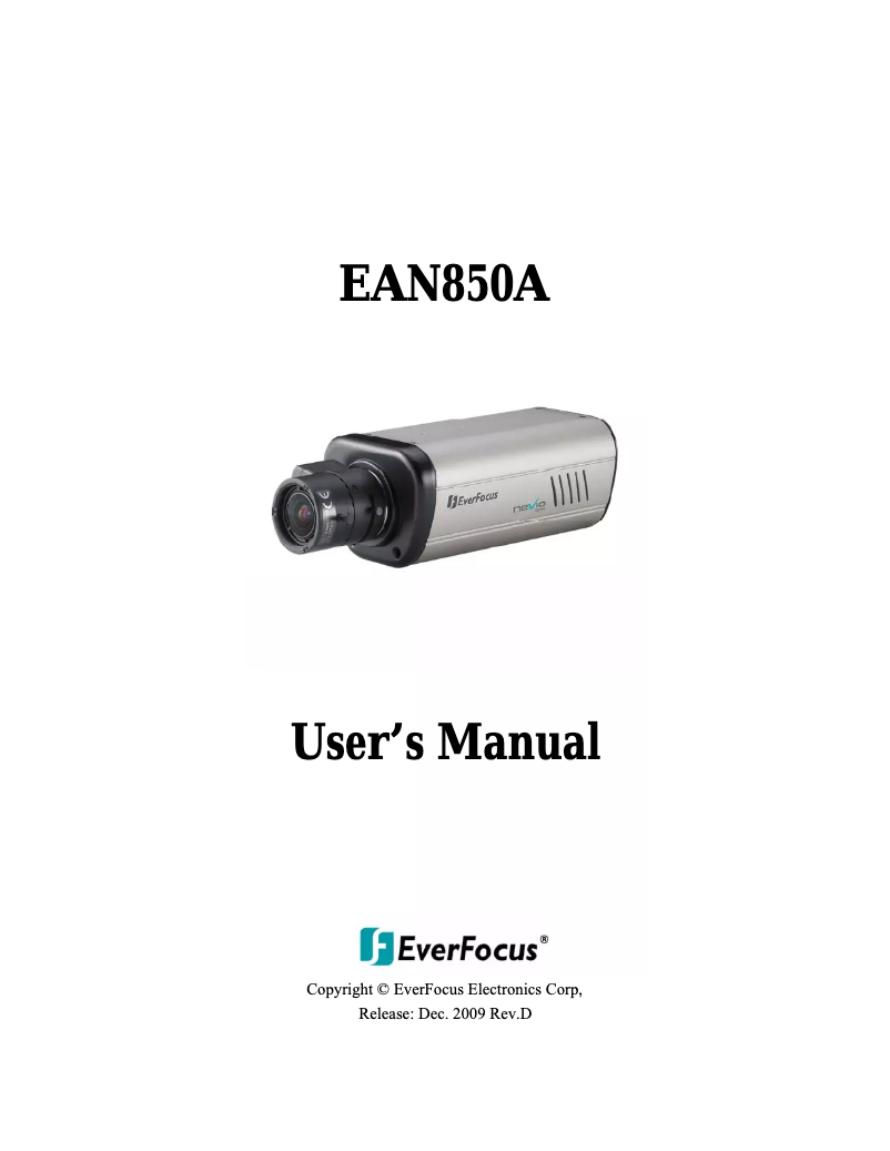 Page 1 de la notice Manuel utilisateur EverFocus EAN850A