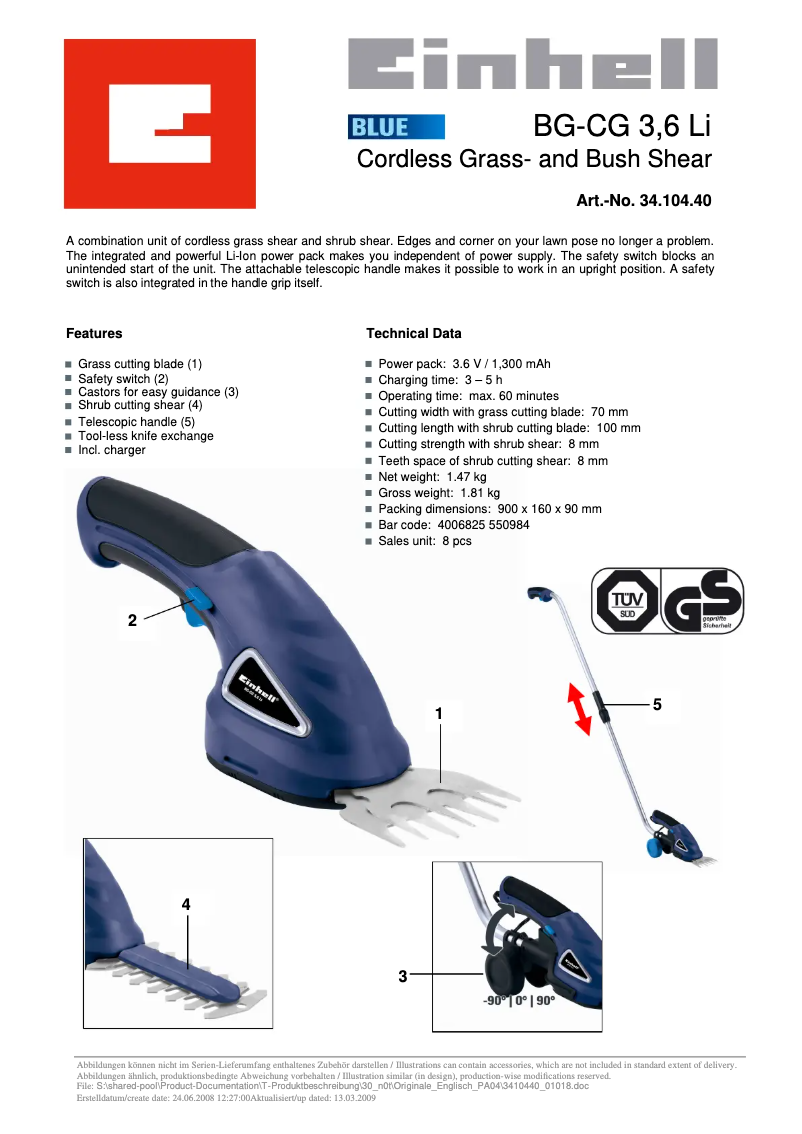 Image de la première page du manuel de l'appareil BG-CG 3,6 Li