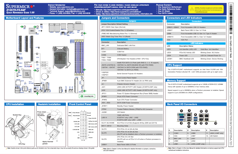 Page n°1 - Guide de démarrage rapide Supermicro X12STH-F
