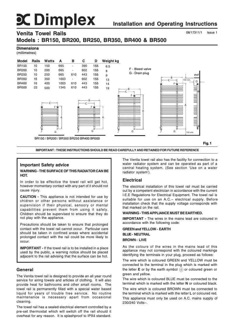 Page n°1 - Manuel utilisateur Dimplex BR350C