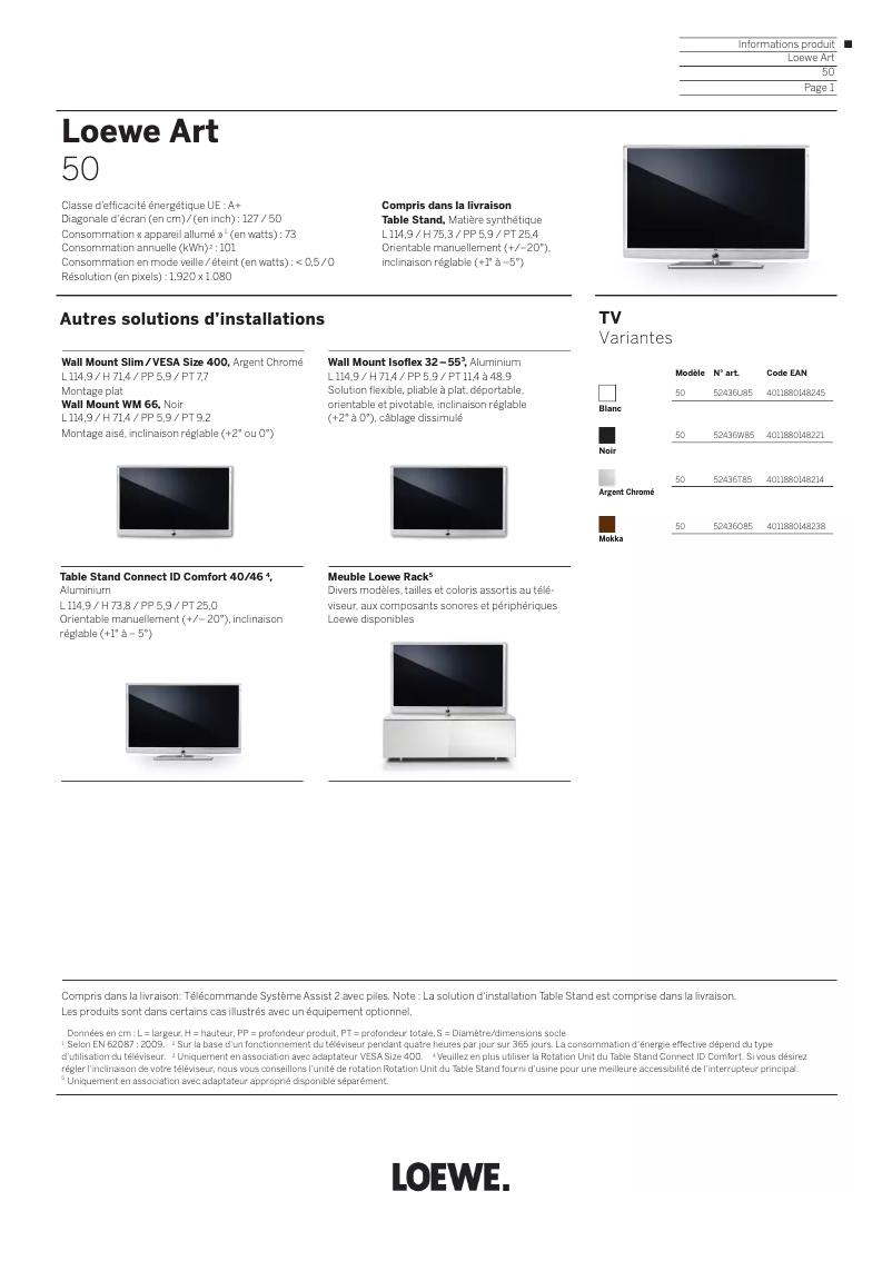 Page n°1 - Manuel utilisateur Loewe ART 50