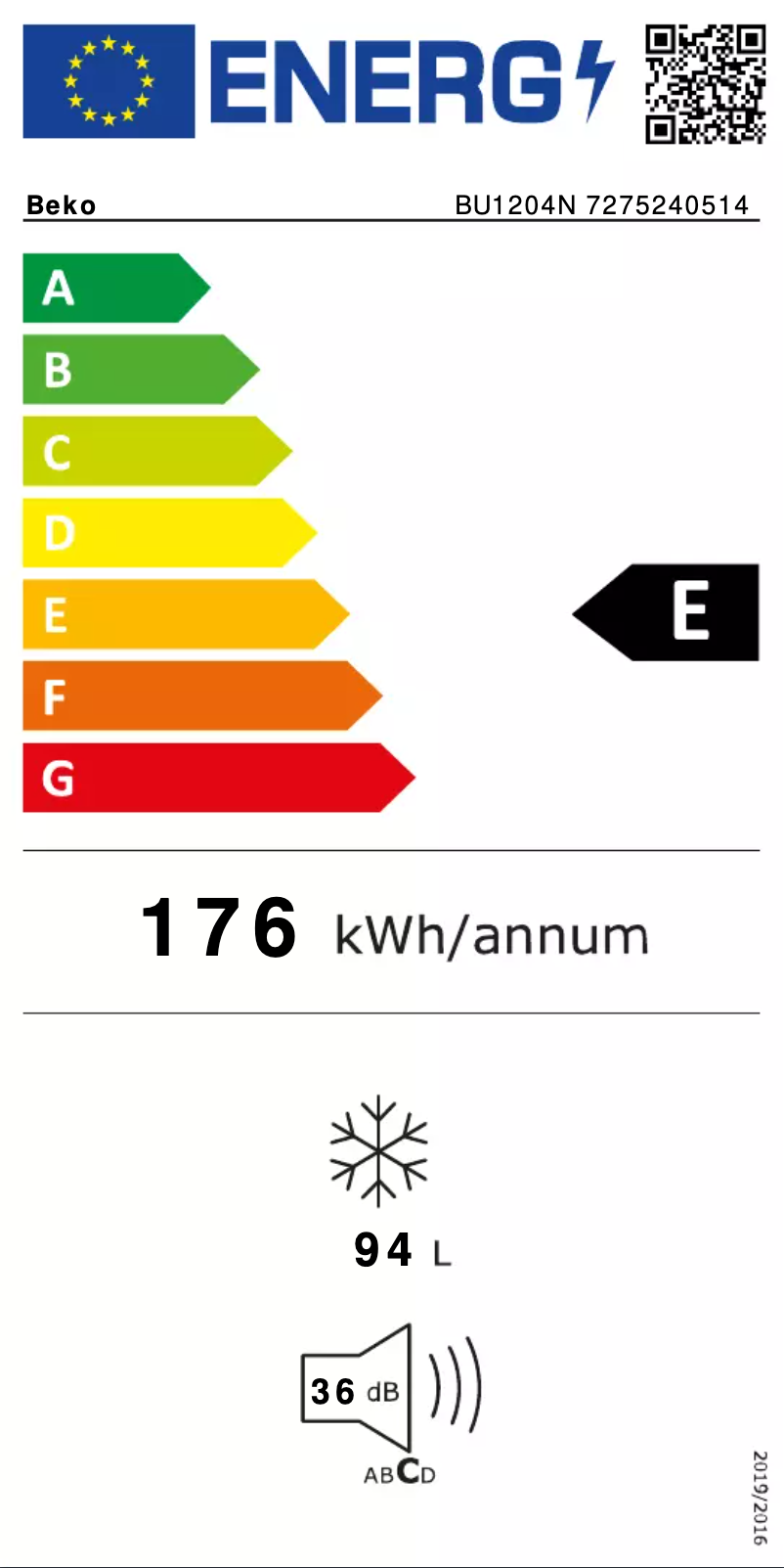 Page n°1 - Label énergétique Beko BU1204N