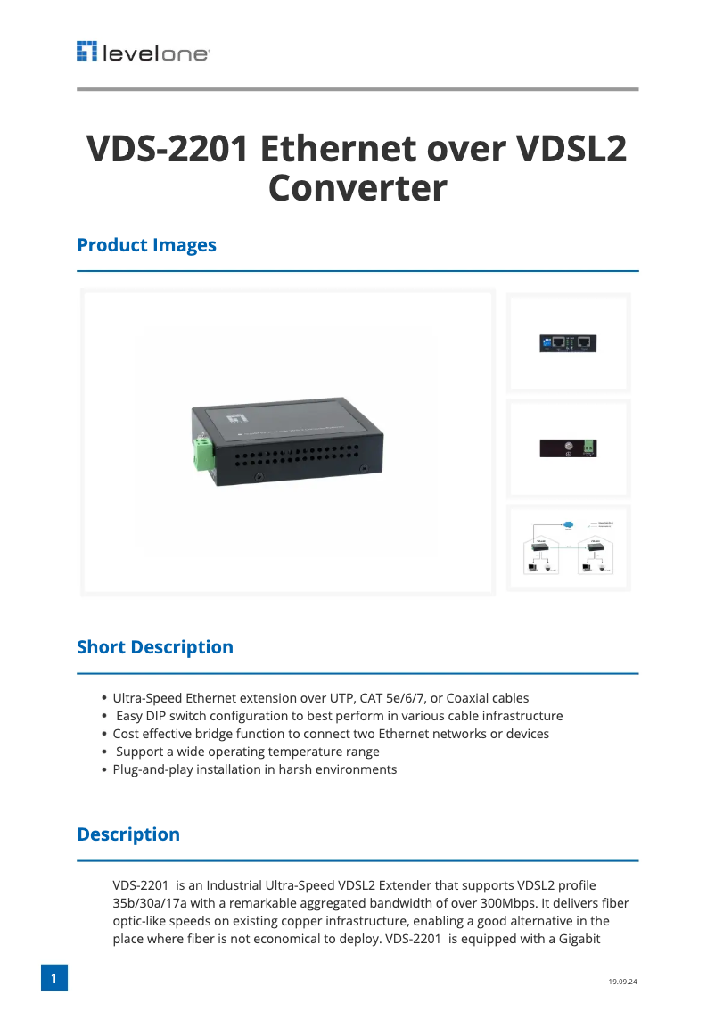 Page n°1 - Fiche technique LevelOne VDS-2201