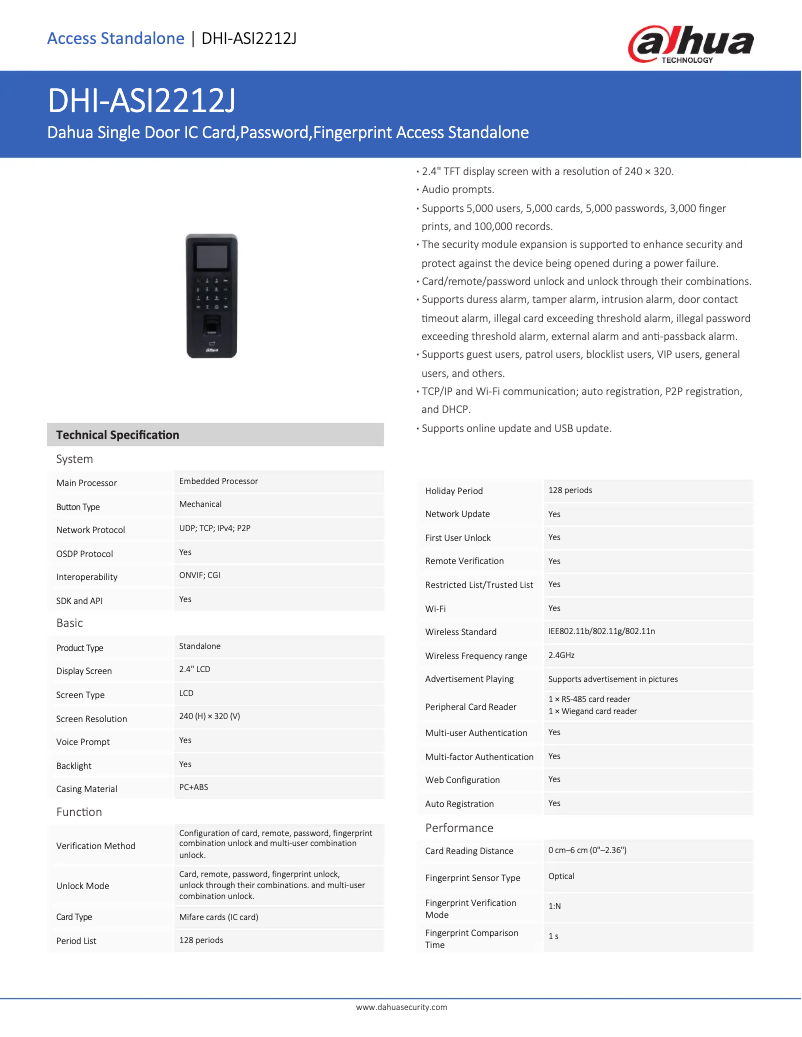 Page n°1 - Fiche technique Dahua Technology ASI2212J