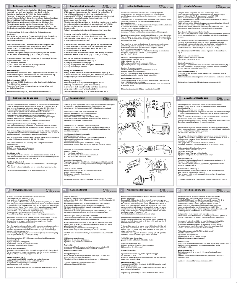 Page n°1 - Manuel utilisateur Intertechno ITR-7000
