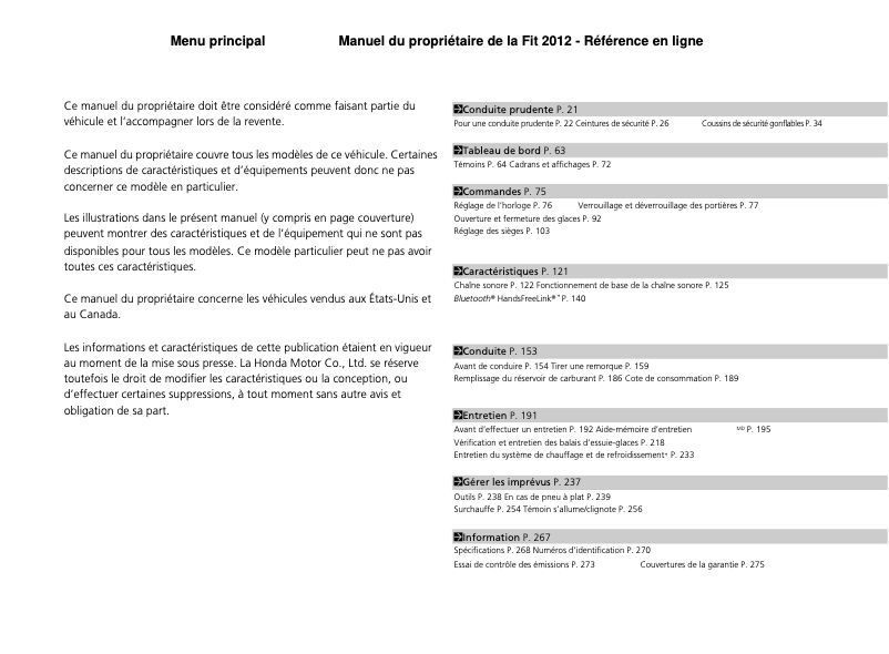 Image de la première page du manuel de l'appareil Fit (2012)