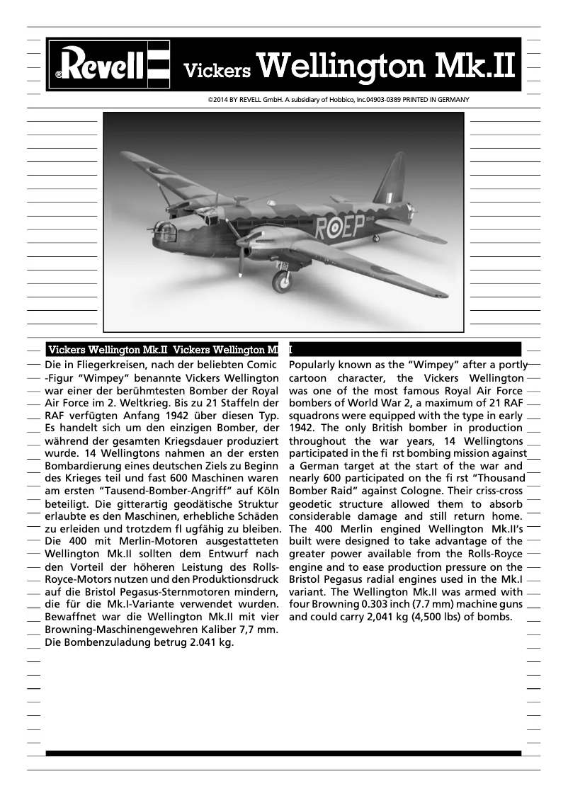 Page n°1 - Manuel utilisateur Revell Surf category Vickers Wellington Mk.II
