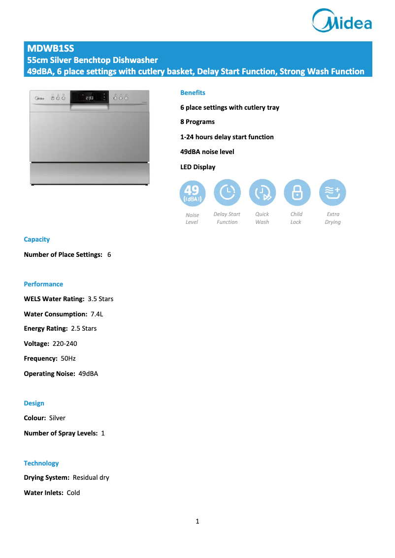 Image de la première page du manuel de l'appareil MDWB1SS