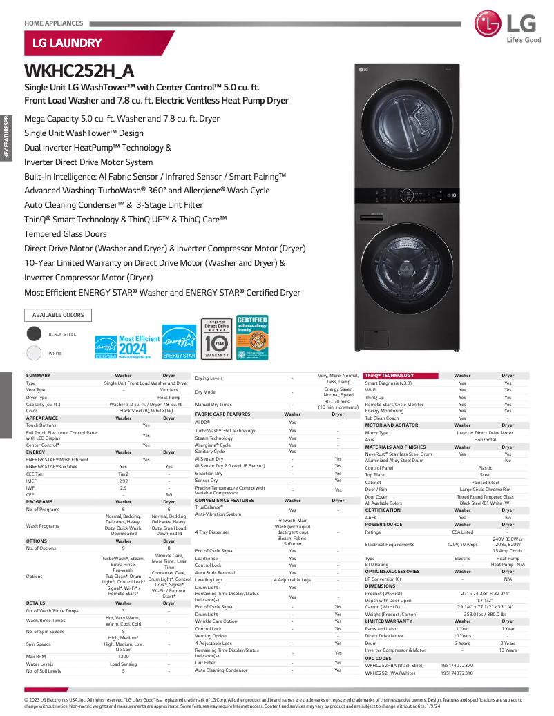 Image de la première page du manuel de l'appareil WKHC252HBA