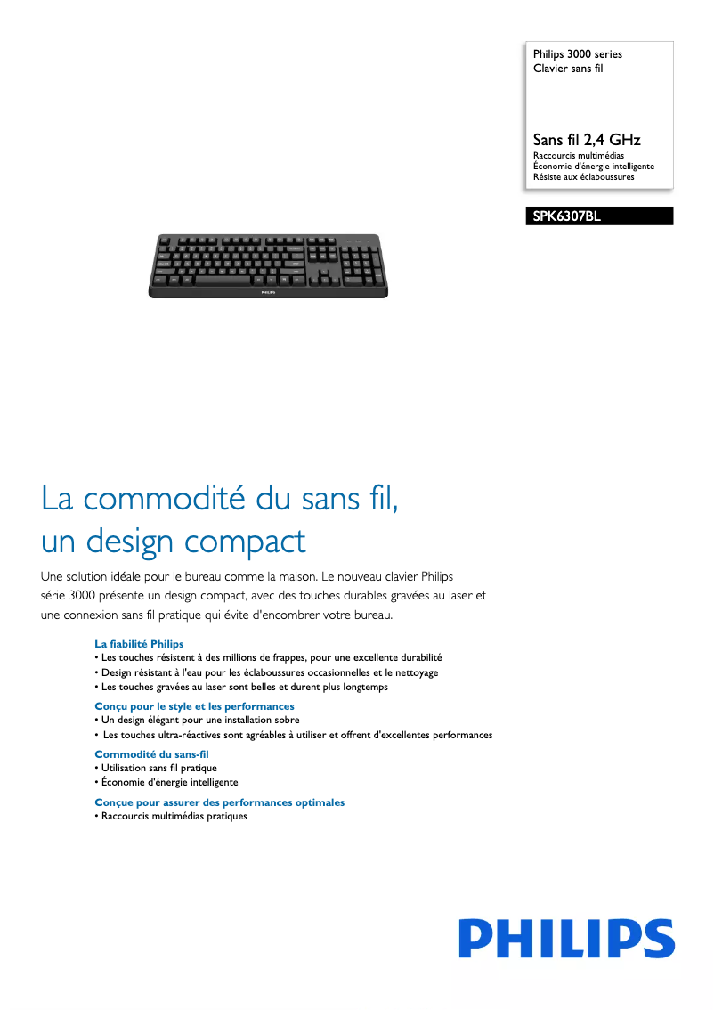 Page 1 de la notice Fiche technique Philips SPK6307