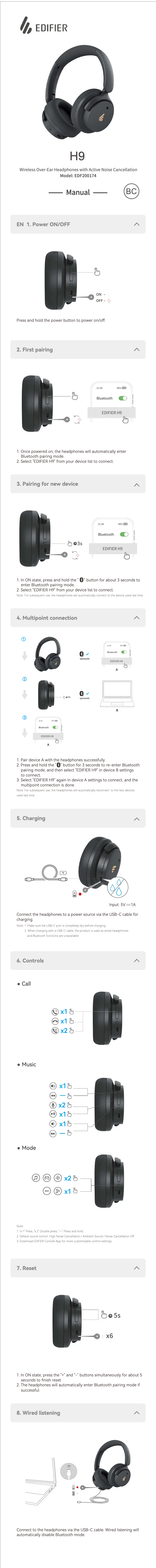 Page 1 de la notice Manuel utilisateur Edifier H9