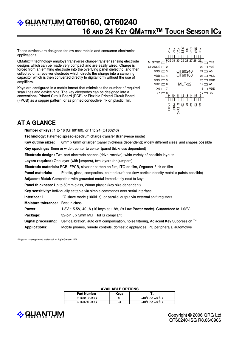 Página 1 del manual Ficha técnica Microchip QT60240